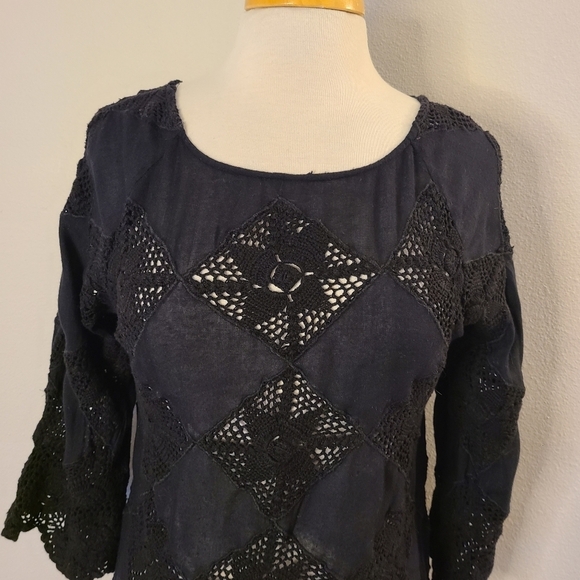 Free People Black Crochet Bell Sleeve Top - Picture 2 of 8